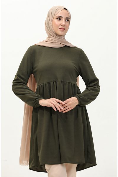 sefamerve Χακί τουνίκ 7272-04 - Shirred