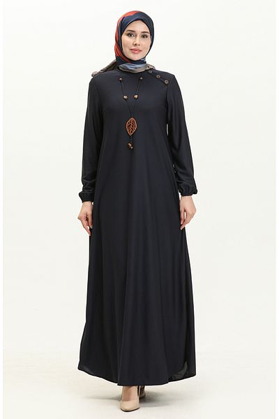 sefamerve Φόρεμα με κολιέ Navy Blue - Λεπτομέρεια με κουμπιά, Μοντέλο 4141-10
