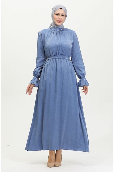 sefamerve Λινό φόρεμα Indigo Glitter - 81853-08