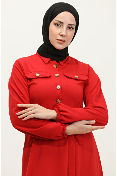 sefamerve Cep Detaylı Kuplu Elbise 0331-04 Kırmızı