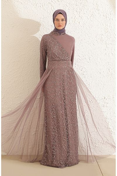 sefamerve Rochie de seara din tul cu paiete liliac - 5345-14