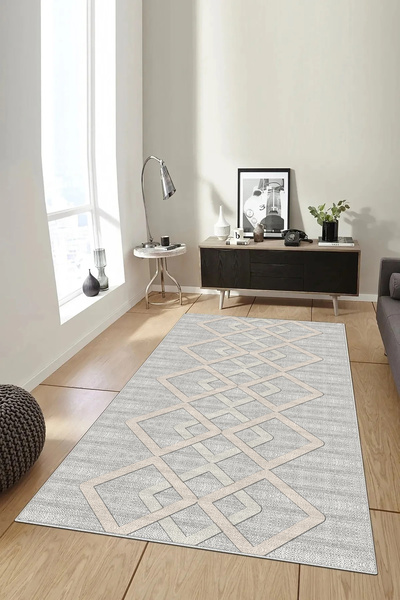 Hülya Home Salon Halısı Geometrik İskandinav Eskitmeli Dijital Baskı Yıkanabi...