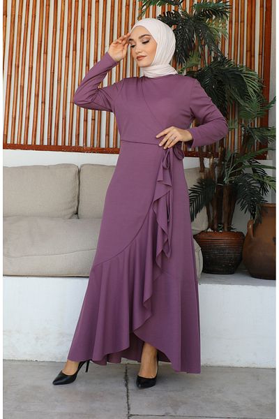 sefamerve 1907-06 Dried Rose Flounce Dress - Side Tie