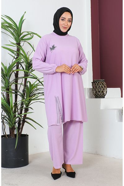 sefamerve Σετ τουνίκ και παντελονιού Lilac Plus Size - 2608-10 Wrap