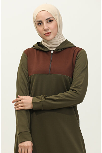 sefamerve 3021-02 Μοντέλο Χακί Κουκούλα με φερμουάρ διπλό κοστούμι