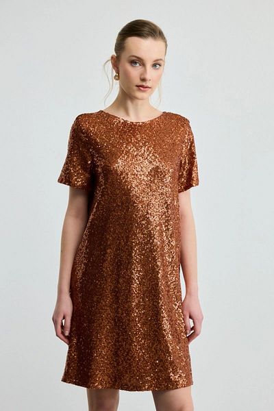 Gusto Sequin Sequin Low Sleeve Dress - Copper