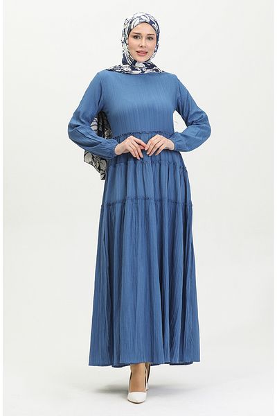 sefamerve Φόρεμα Indigo Shirred - 0395-02