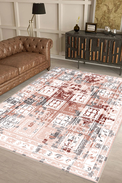 df home Salon Halısı Geometrik İskandinav Eskitmeli Dijital Baskı Yıkanabilir...