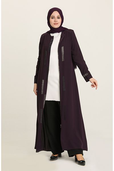 sefamerve Purple Stone Plus Size Ferace 5044-04