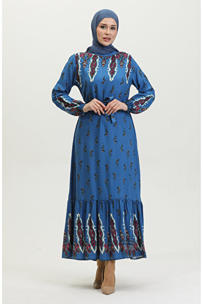 sefamerve Φόρεμα βισκόζης με σχέδιο Indigo - Μοντέλο 0389-01