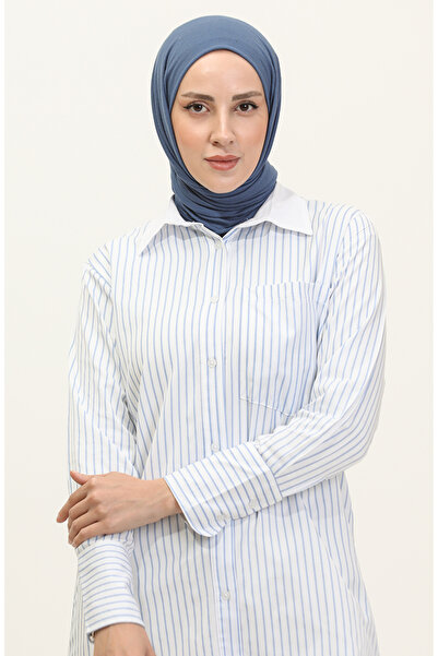 sefamerve Blue and White Striped Tunic - 4822-05