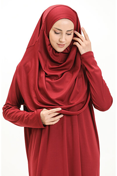 sefamerve Tek Parça Namaz Elbisesi 1712-01 Bordo