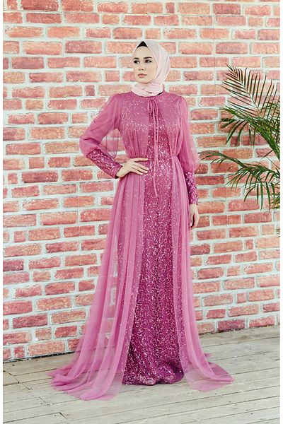 sefamerve Βραδινό φόρεμα Dusty Rose Sequined - 5346-05