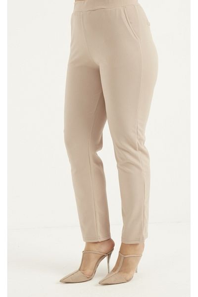 sefamerve Παντελόνι Plus Size σε κρεμ χρώμα - 1030A-03