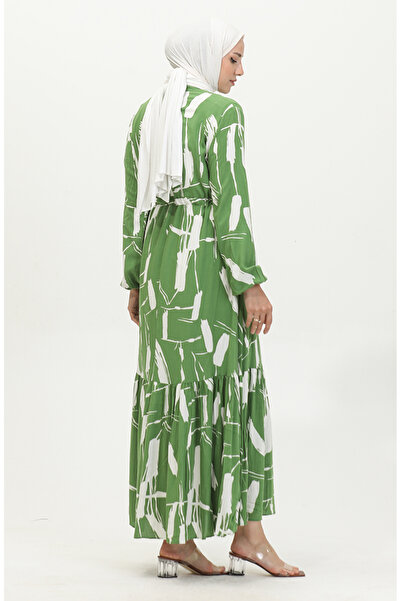 sefamerve Πράσινο φόρεμα με πινέλο βισκόζης - 81869-03