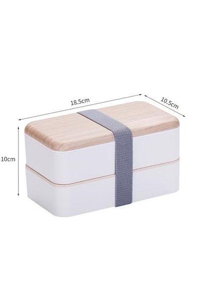 COOYA Double Layer Lunch Box,Container Bundle Divider with Plastic Cutlery and Nylon Sealing Tape(1200ml)