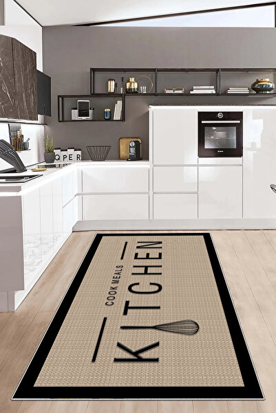 Hülya Home Mutfak Halısı Geometrik İskandinav Eskitmeli Dijital Baskı Yıkanab...
