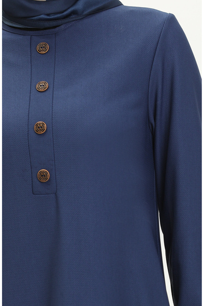 sefamerve Kol Ucu Lastikli Patlı Elbise 0578-03 İndigo