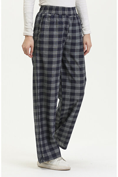sefamerve Beli Lastikli Ekose Desen Kot Pantolon 2734-02 Lacivert