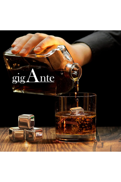 gigAnte 4'lü Jel Dolgulu Çelik Viski & Kokteyl Soğutucu – İçeceklerinizi sulandırmadan soğutur