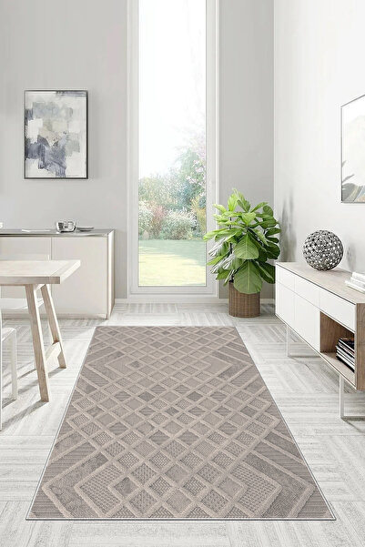 UZZA Salon Halısı Geometrik İskandinav Eskitmeli Dijital Baskı Yıkanabilir Ka...