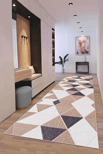 Hülya Home Runner Geometric Scandinavian Antique Digital Printing Washable Non-Slip Base 8130Runnerhulya