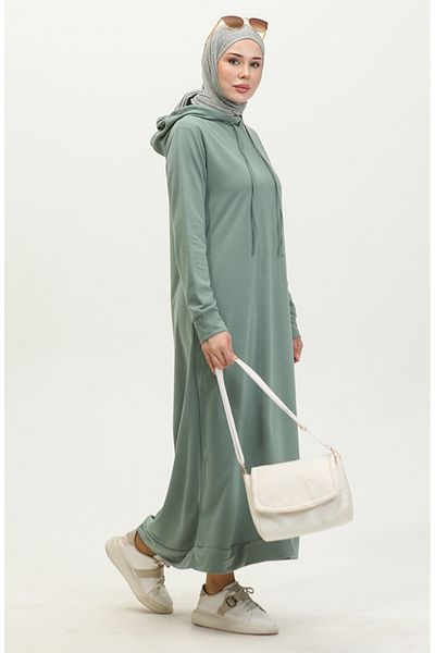 sefamerve Grünes Sportkleid mit Kapuze - 0190-20, Zweifädig