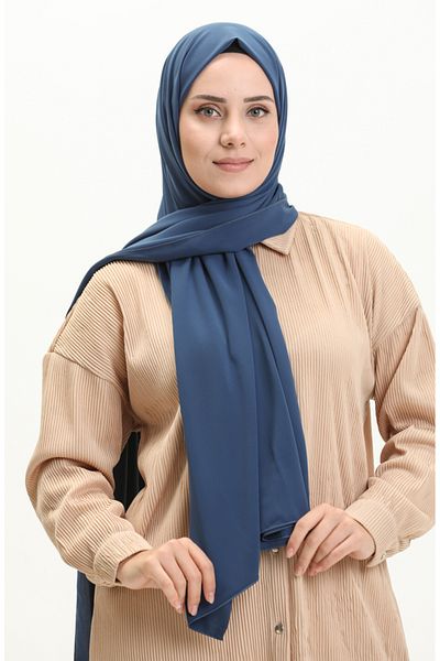 sefamerve Aymina Indigo Μεταξωτό Βαμβακερό Σάλι - 8612-09