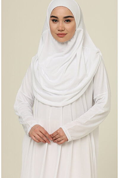 sefamerve Πρακτικό λευκό φόρεμα προσευχής - Plus Size, με τσάντα, 1975-02