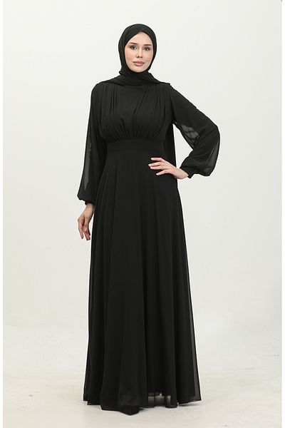 sefamerve Μαύρο Πλισέ Βραδινό Φόρεμα - 5422A-03