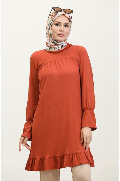 sefamerve Tunica incrustata de culoare caramida - Fusta adunata, Model 0404DA-06