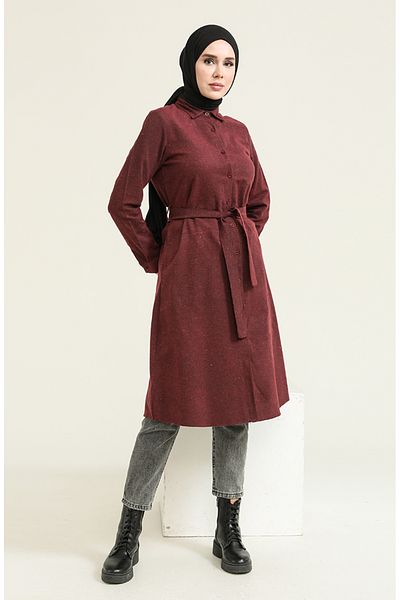 sefamerve Μάλλινη Viscose Belted Tunic 6544-05 Claret Red