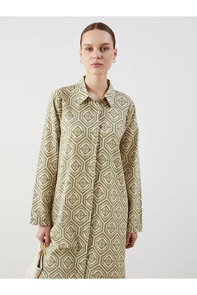 LC Waikiki Cămașă pentru femei LCW Modest Green cu modele