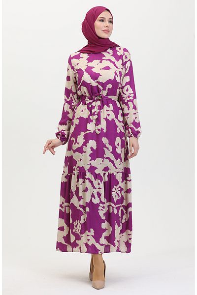 sefamerve lilac Patterned - Gathered Skirt Dress 0451-09