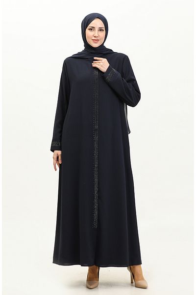 sefamerve Navy Blue Large Size Stone εμπριμέ Ferace 5066-02