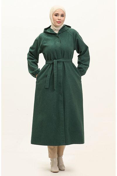 sefamerve Emerald Green Long Stamp Hoodie - 3198-07