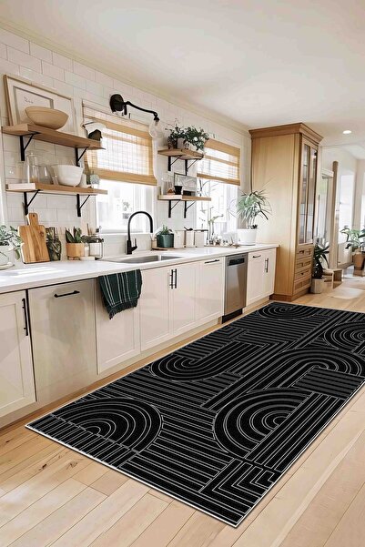 df home Mutfak Halısı Geometrik İskandinav Eskitmeli Dijital Baskı Yıkanabili...