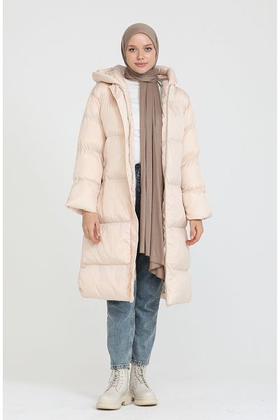 sefamerve Κρεμ κουκούλα Puffer Jacket 7031-01