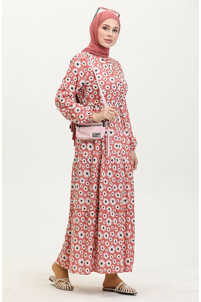 sefamerve Φόρεμα Viscose Dusty Rose Daisy Pattern - 0416-04