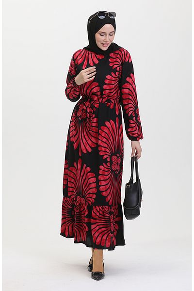 sefamerve Φόρεμα Claret Red Belted Ruffle Skirt 50171-06