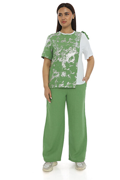 EXİTLİNE Women's Custom Printed Linen Suit Tshirt Pants