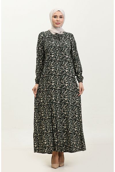 sefamerve Σμαραγδένιο Πράσινο Φόρεμα Βισκόζης Plus Size - 44851C-01