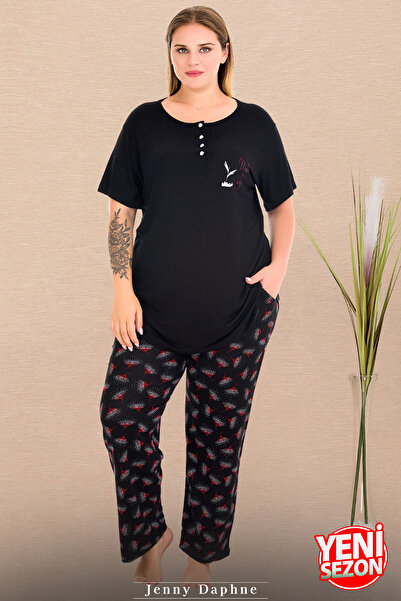 Jenny Daphne Lady Plus Size Floral Print Sleepwear Button Top Short Sleeve Pajama Set 11016