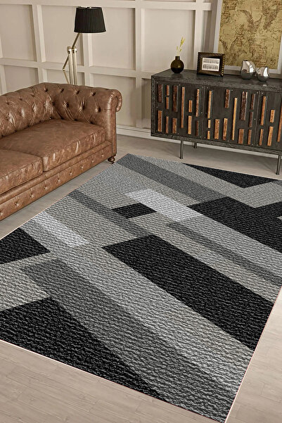 UZZA Salon Halısı Geometrik İskandinav Eskitmeli Dijital Baskı Yıkanabilir Ka...