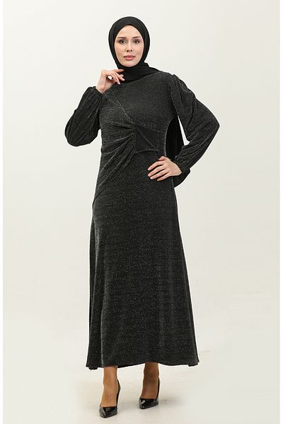 sefamerve Μαύρο Glitter Alime Βραδινό Φόρεμα - 0337-01
