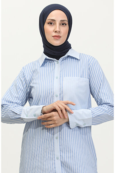 sefamerve Blue Striped Tunic - 4821-04 Model