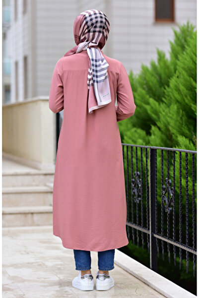 sefamerve Viscose Tunic with Pocket and Hidden Placket 6435-06 Onion Peel