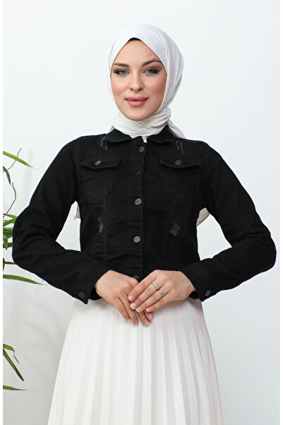 sefamerve Τζιν μπουφάν Bolero με μαύρα κουμπιά - 37001-03