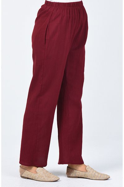 sefamerve Claret Red Şile Cloth Wide Leg Trousers - 0021-04