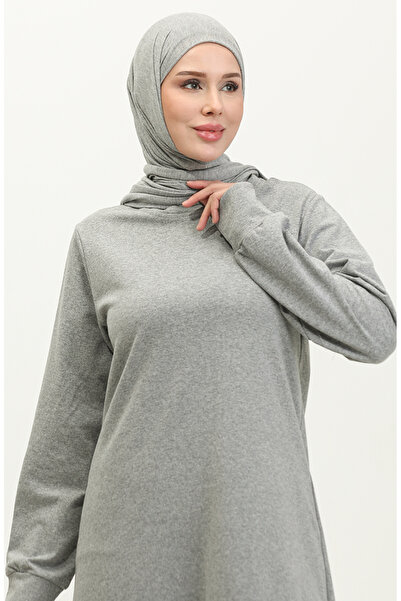 sefamerve İki iplik Yırtmaçlı Spor Tunik Pantolon İkili Takım 0293-01 Gri